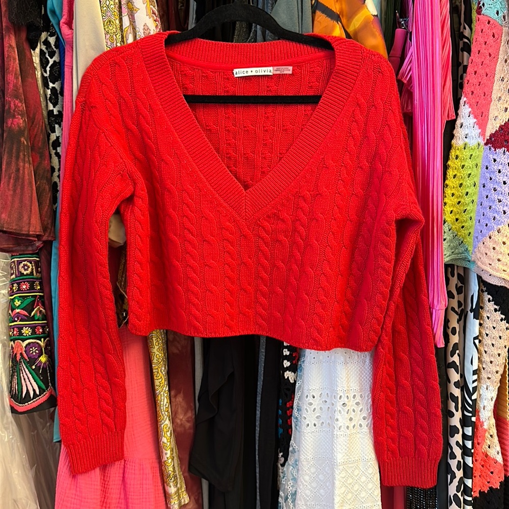 Alice + Olivia Ayden cable-knit cropped jumper